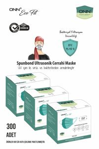 Onn Tek Kullanımlık 3 Katlı Lastikli Telli 300'lü Yetişkin Ultrasonik Cerrahi Maske Beyaz
