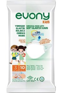Evony Tek Kullanımlık 3 Katlı Lastikli Telli 10'lu Çocuk Cerrahi Maske Çok Renkli
