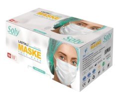 Soly Care Tek Kullanımlık 3 Katlı Lastikli Telli 200'lü Yetişkin Cerrahi Maske Beyaz
