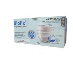 Biofix Tek Kullanımlık 4 Katlı Lastikli Telli 50'li Yetişkin Ultrasonik Cerrahi Maske Beyaz