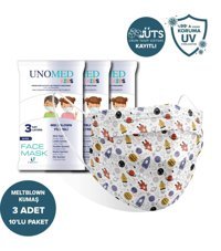 Unomed Tek Kullanımlık 3 Katlı Lastikli Telli 100'lü Çocuk Ultrasonik Cerrahi Maske Mavi
