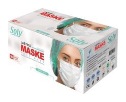 Soly Care Tek Kullanımlık 3 Katlı Lastikli Telli 400'lü Yetişkin Ultrasonik Cerrahi Maske Siyah