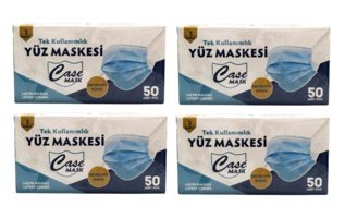 Case Mask Tek Kullanımlık 3 Katlı Lastikli Telli 200'lü Yetişkin Cerrahi Maske Mavi
