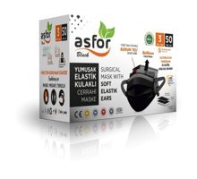 Asfor Tek Kullanımlık 3 Katlı Lastikli Telli 50'li Yetişkin Cerrahi Maske Siyah