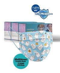 Medizer Tek Kullanımlık 3 Katlı Lastikli Telli 150'li Çocuk Ultrasonik Cerrahi Maske Mavi