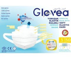 Glovea Tek Kullanımlık 3 Katlı Lastikli Telli 50'li Yetişkin Maske Beyaz