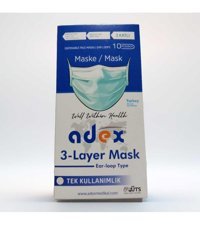 Adex Tek Kullanımlık 3 Katlı Lastikli Telli 10'lu Yetişkin Maske Gri