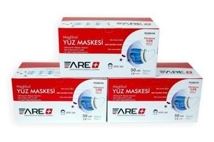 Are Tek Kullanımlık 3 Katlı Lastikli Telli 150'li Yetişkin Ultrasonik Cerrahi Maske Sarı