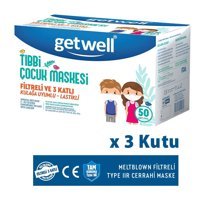 Getwell Tek Kullanımlık 3 Katlı Lastikli Telli 150'li Çocuk Maske Beyaz
