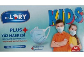 Dr. Lory Tek Kullanımlık 3 Katlı Lastikli Telli 50'li Çocuk Maske Mavi