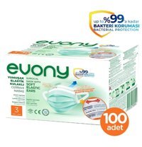 Evony Tek Kullanımlık 3 Katlı Lastikli Telli 100'lü Yetişkin Cerrahi Maske Mavi