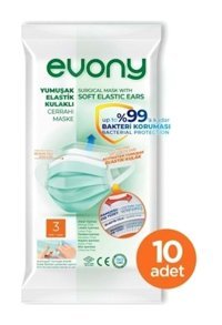 Evony Tek Kullanımlık 3 Katlı Lastikli Telli 10'lu Yetişkin Maske Beyaz