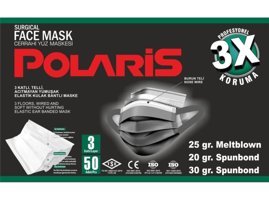 Poetic Naturel Tek Kullanımlık 3 Katlı Lastikli Telli 50'li Yetişkin Ultrasonik Cerrahi Maske Siyah
