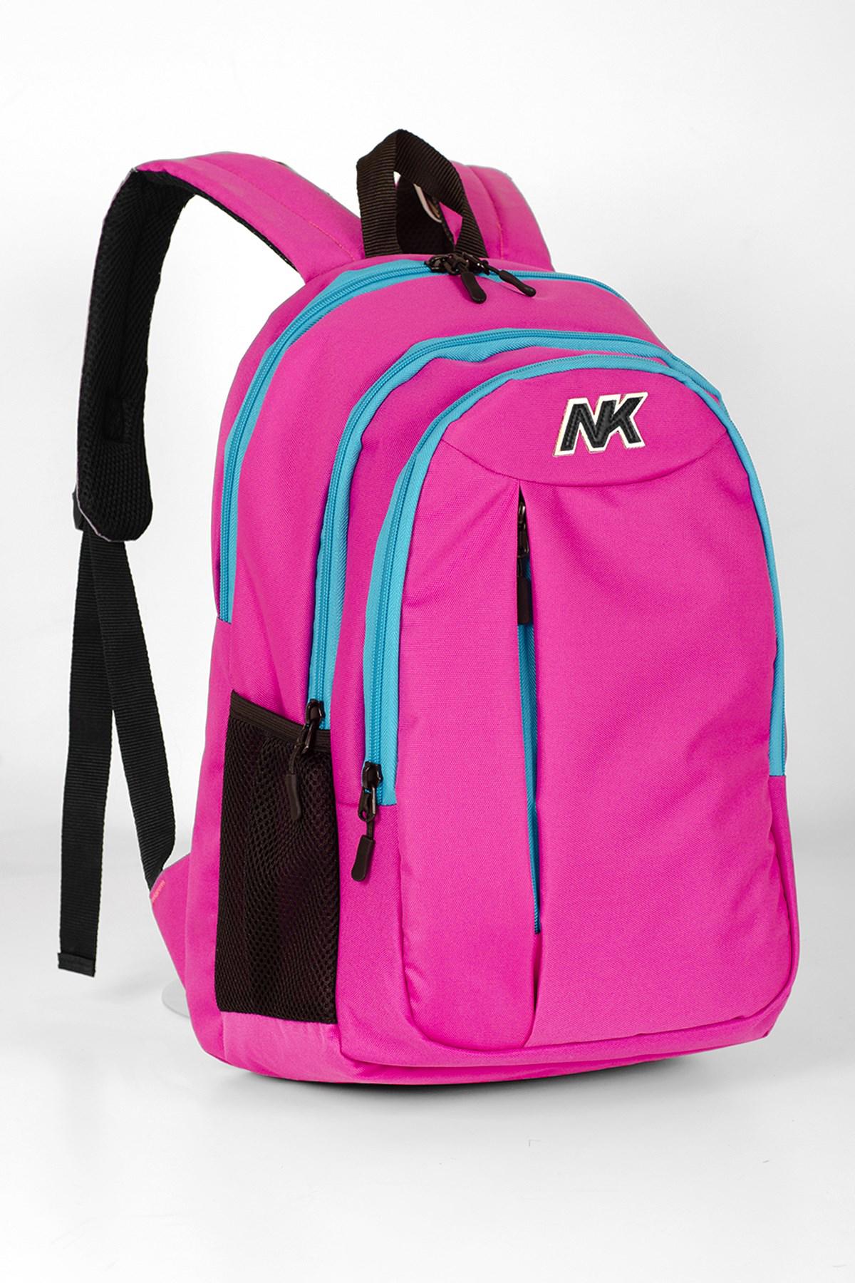 NK Su Geçirmez 4 Gözlü Pembe Lise-Üniversite Unisex Sırt Çantası