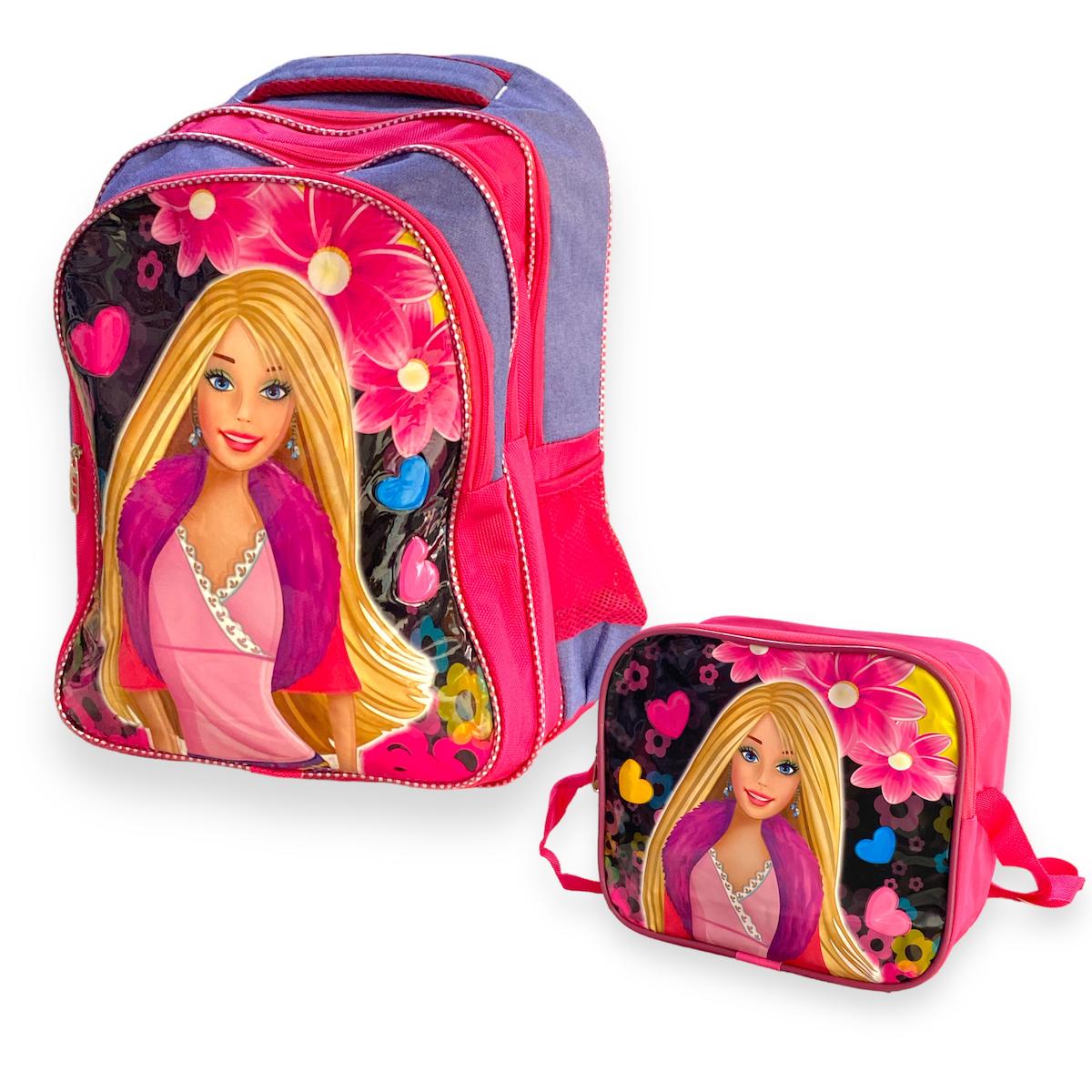DKMKİTAP 3199 Barbie Mattel 3 Gözlü Çok Renkli İlkokul Kız Çocuk Sırt Çantası + Beslenme Çantası