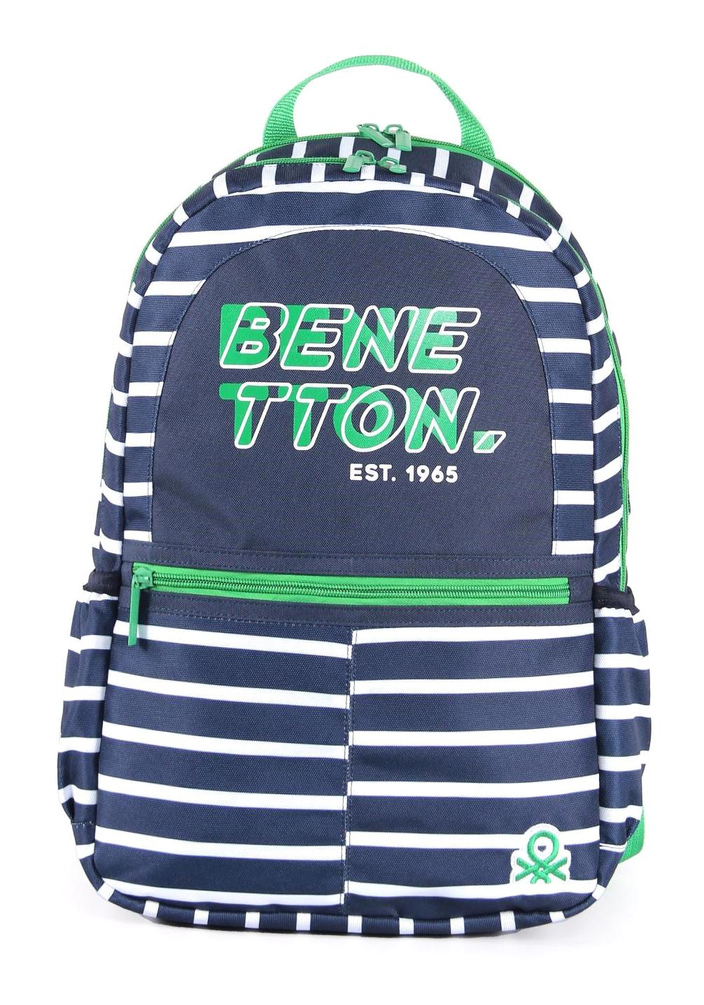 United Colors Of Benetton 03745 Çizgili Su Geçirmez 3 Gözlü Lacivert İlkokul Unisex Sırt Çantası