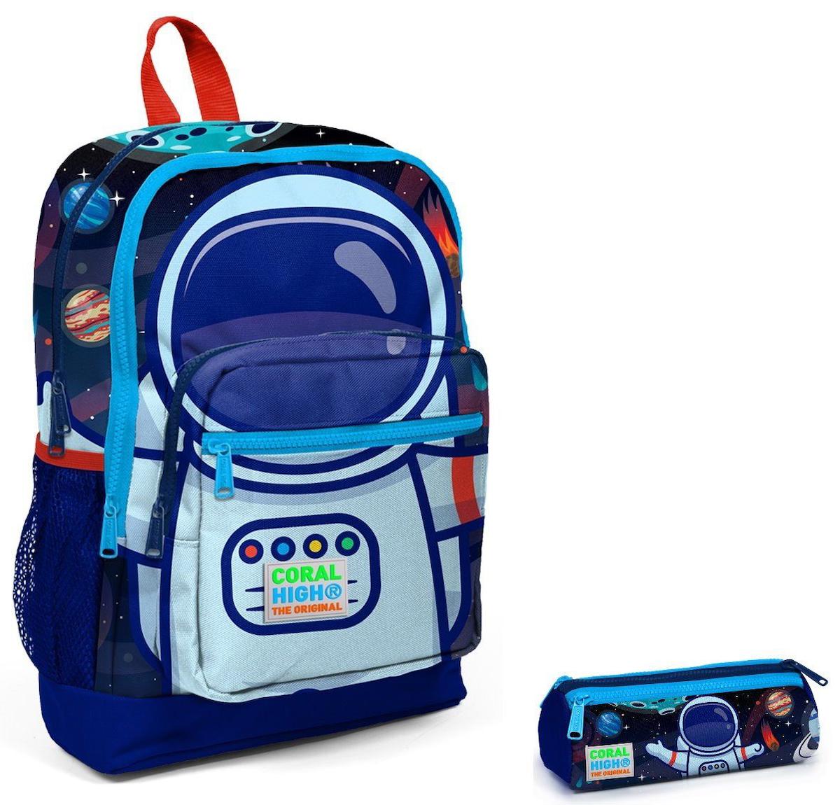 Yaygan Çanta Kids Astronot Uzay Su Geçirmez 4 Gözlü İlkokul Erkek Çocuk Sırt Çantası + Kalemlik