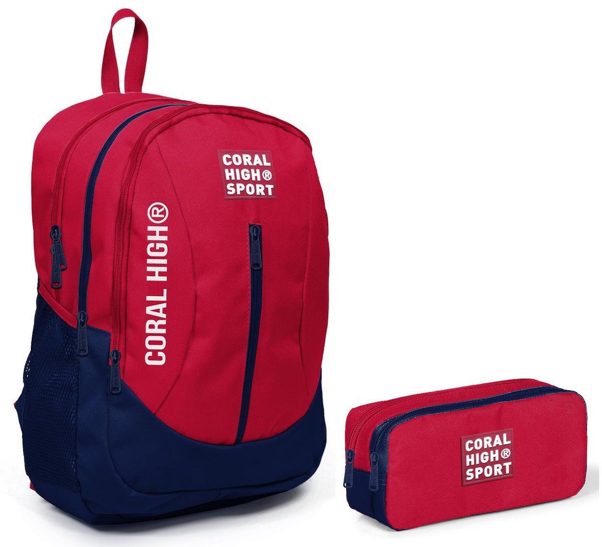 Yaygan Çanta Sport Su Geçirmez 4 Gözlü Kırmızı-Lacivert Ortaokul Unisex Sırt Çantası + Kalemlik