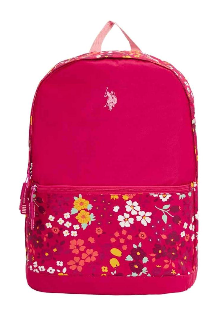 U.S. Polo Assn. PLÇAN23231 Çiçekli Su Geçirmez 2 Gözlü Pembe İlkokul Unisex Sırt Çantası
