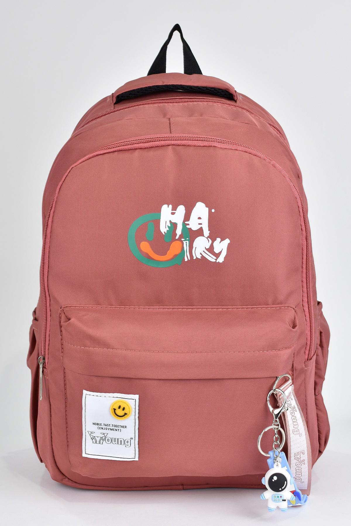 Elatae 51500 Yazılı Su Geçirmez 3 Gözlü Pembe Lise-Üniversite Unisex Sırt Çantası