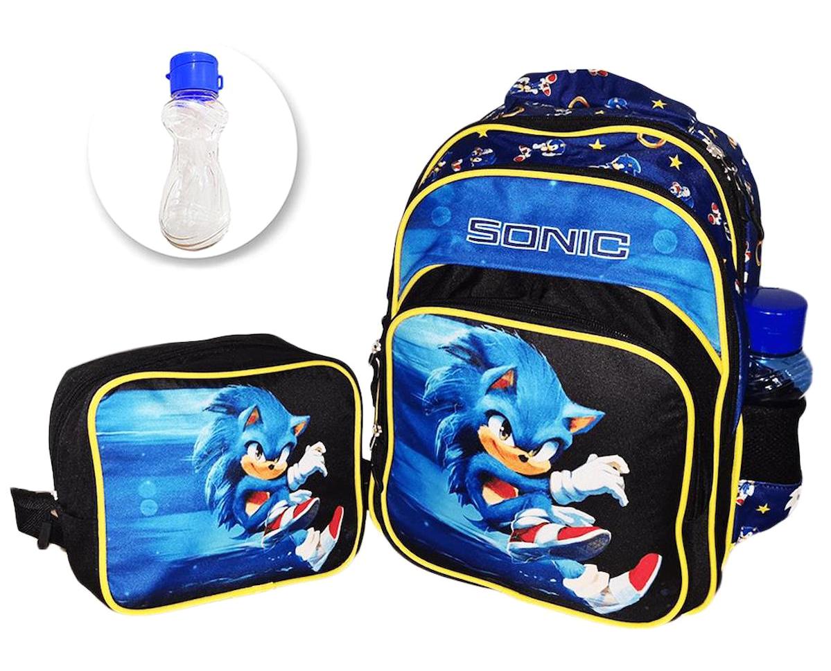 Mashotrend Sonic Su Geçirmez 3 Gözlü Mavi Anaokulu Erkek Çocuk Sırt Çantası + Beslenme Çantası