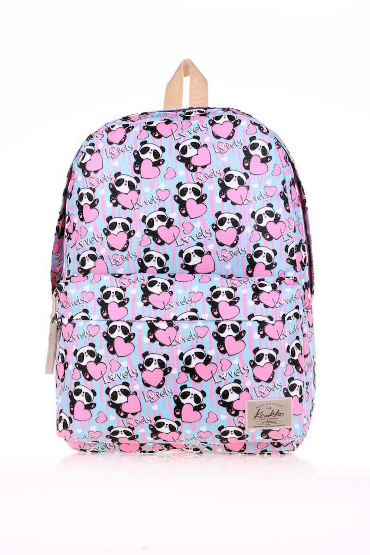 Kaukko K1462 Panda Hayvan 3 Gözlü Pembe-Turkuaz İlkokul Kız Çocuk Sırt Çantası