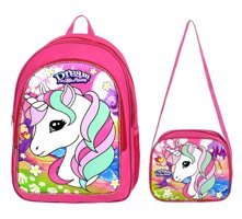 Gülşah Çaptı Bag Unicorn Hayvan 5 Gözlü Pembe İlkokul Kız Çocuk Sırt Çantası + Beslenme Çantası