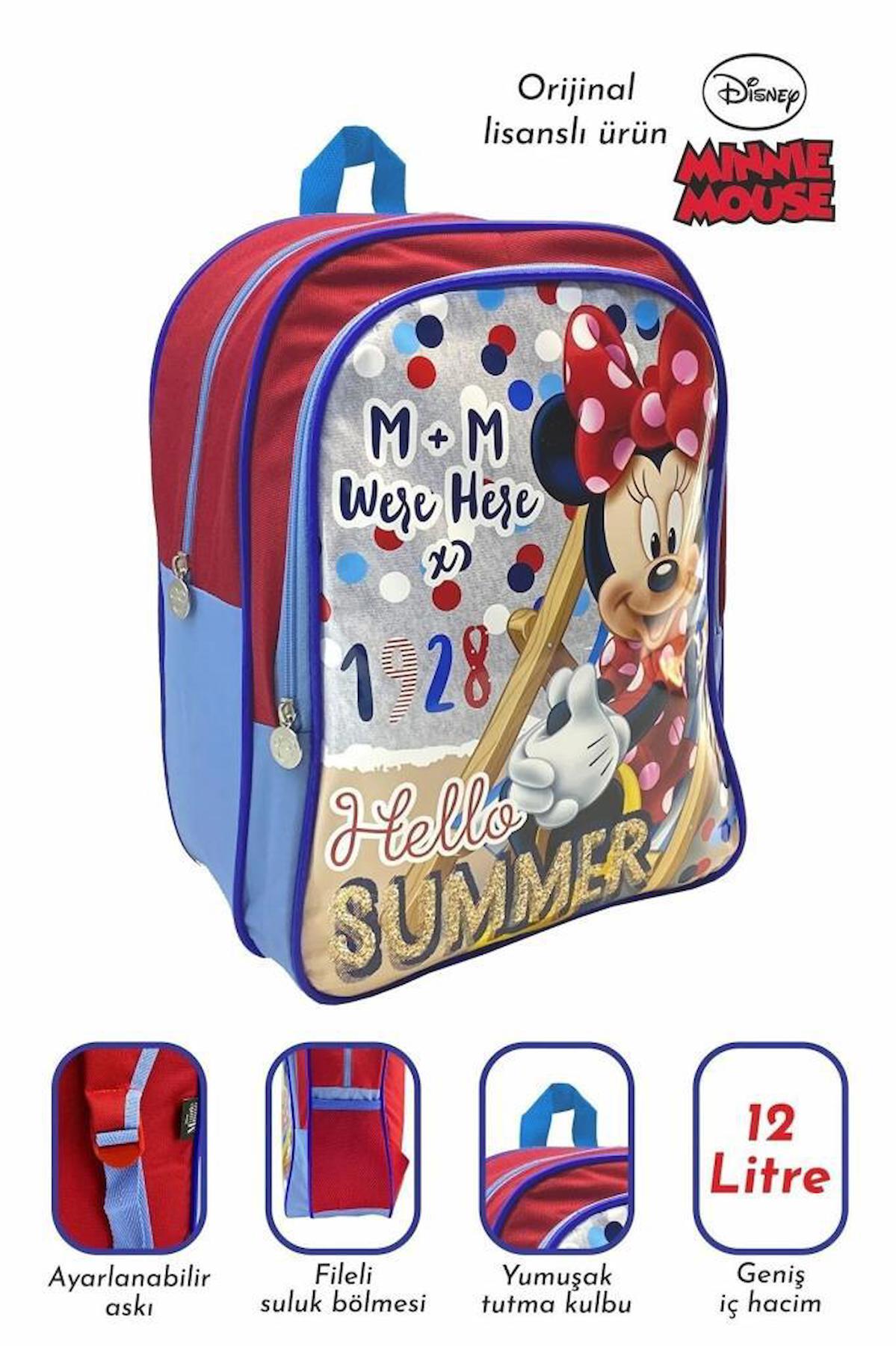 İstisna Minnie Mouse Disney 2 Gözlü Kırmızı İlkokul Kız Çocuk Sırt Çantası + Beslenme Çantası
