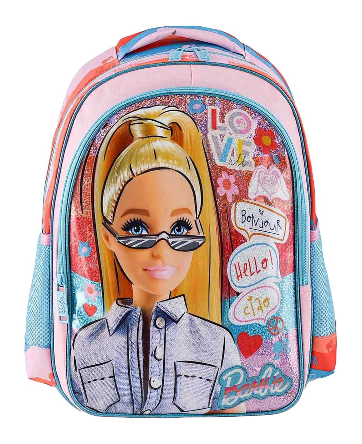 Frocx OTTO-48187 Barbie Mattel Su Geçirmez 2 Gözlü Pembe İlkokul Kız Çocuk Sırt Çantası