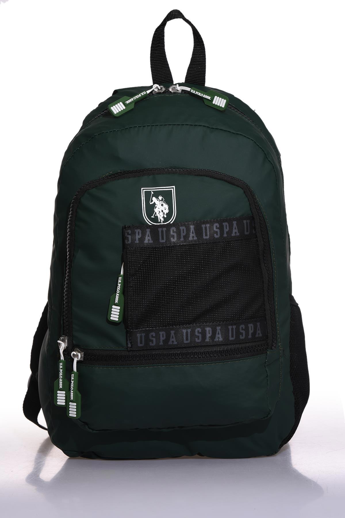 U.S. Polo Assn. PLÇAN22070 Su Geçirmez 4 Gözlü Yeşil Lise-Üniversite Unisex Sırt Çantası