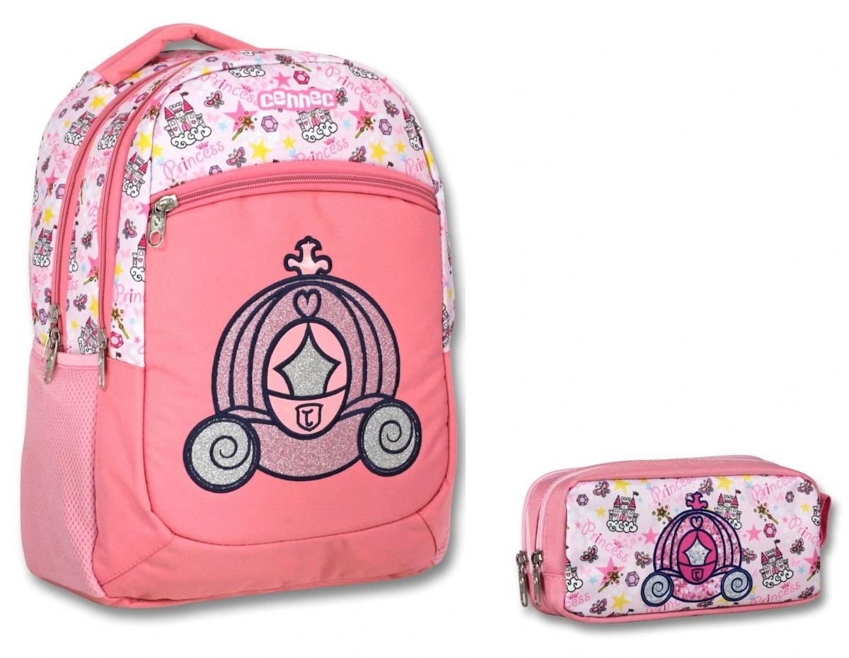 Ümit Çanta 3205 Prenses 5 Gözlü Pembe İlkokul Kız Çocuk Sırt Çantası + Kalemlik
