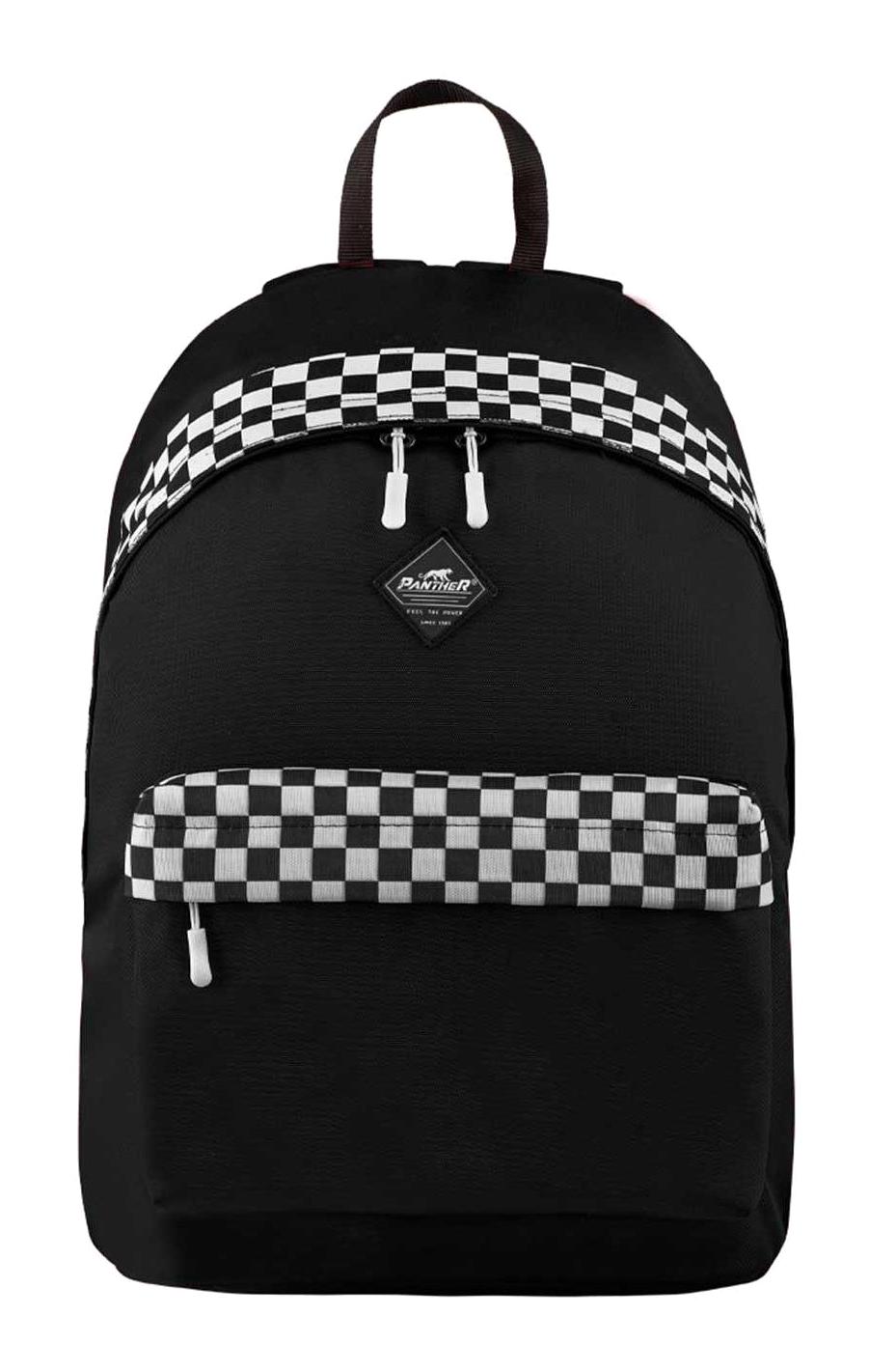 Panther PT-0648 Damalı Su Geçirmez 2 Gözlü Siyah İlkokul Unisex Sırt Çantası