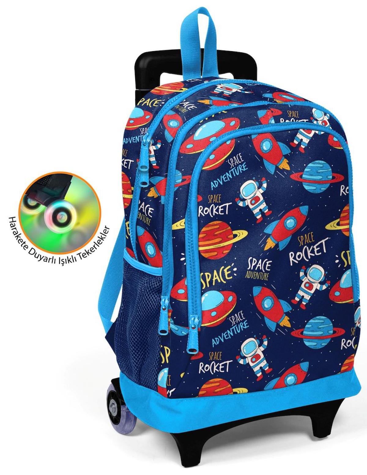 Yaygan Çanta Kids Uzay Tekerlekli 3 Gözlü Lacivert İlkokul Erkek Çocuk Çekçekli Çantası