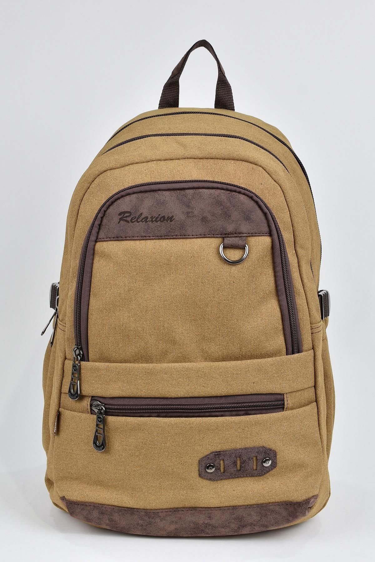 Elatae 1650 Su Geçirmez 4 Gözlü Camel Lise-Üniversite Unisex Sırt Çantası