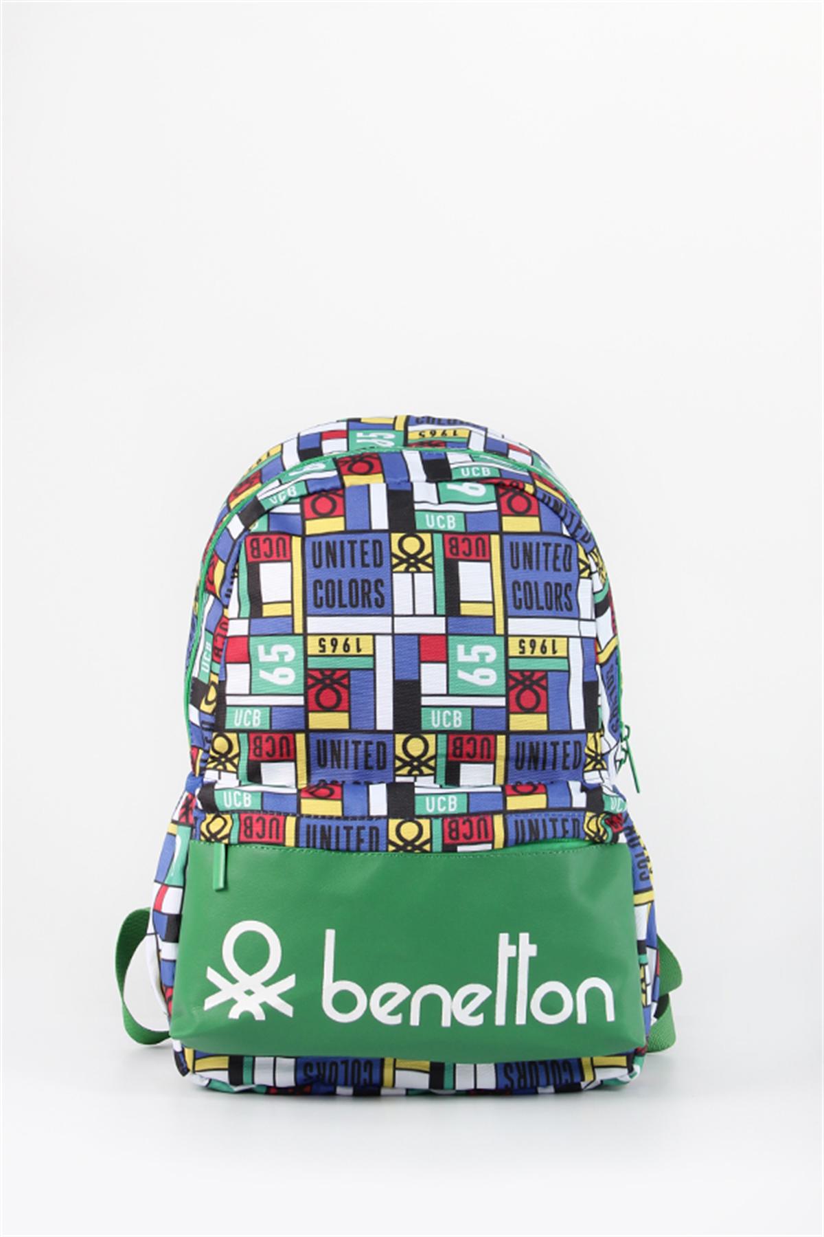 United Colors Of Benetton 76119 Geometrik 2 Gözlü Çok Renkli Lise-Üniversite Unisex Sırt Çantası