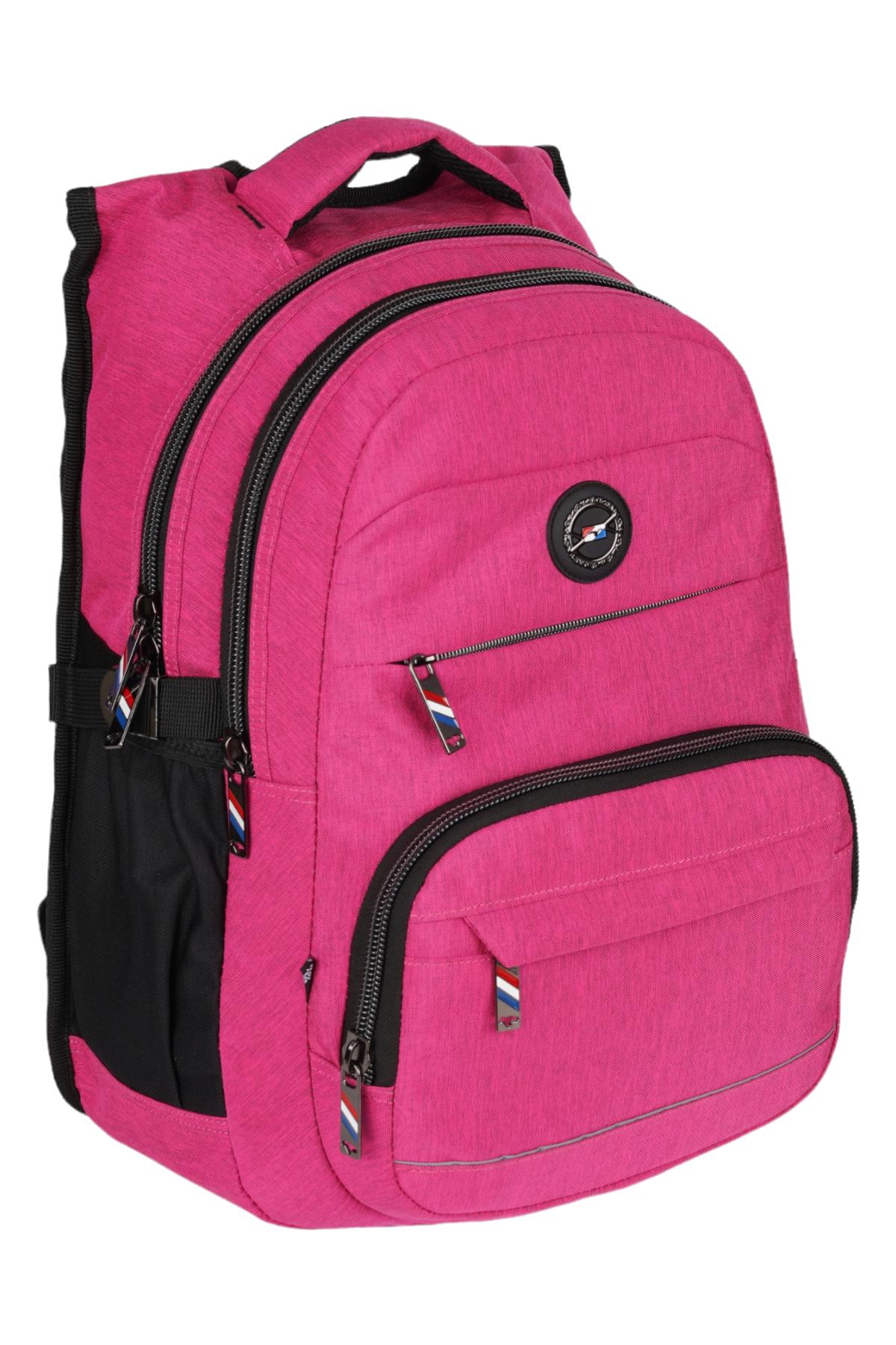 Relaxion Su Geçirmez 5 Gözlü Koyu Pembe Lise-Üniversite Unisex Sırt Çantası