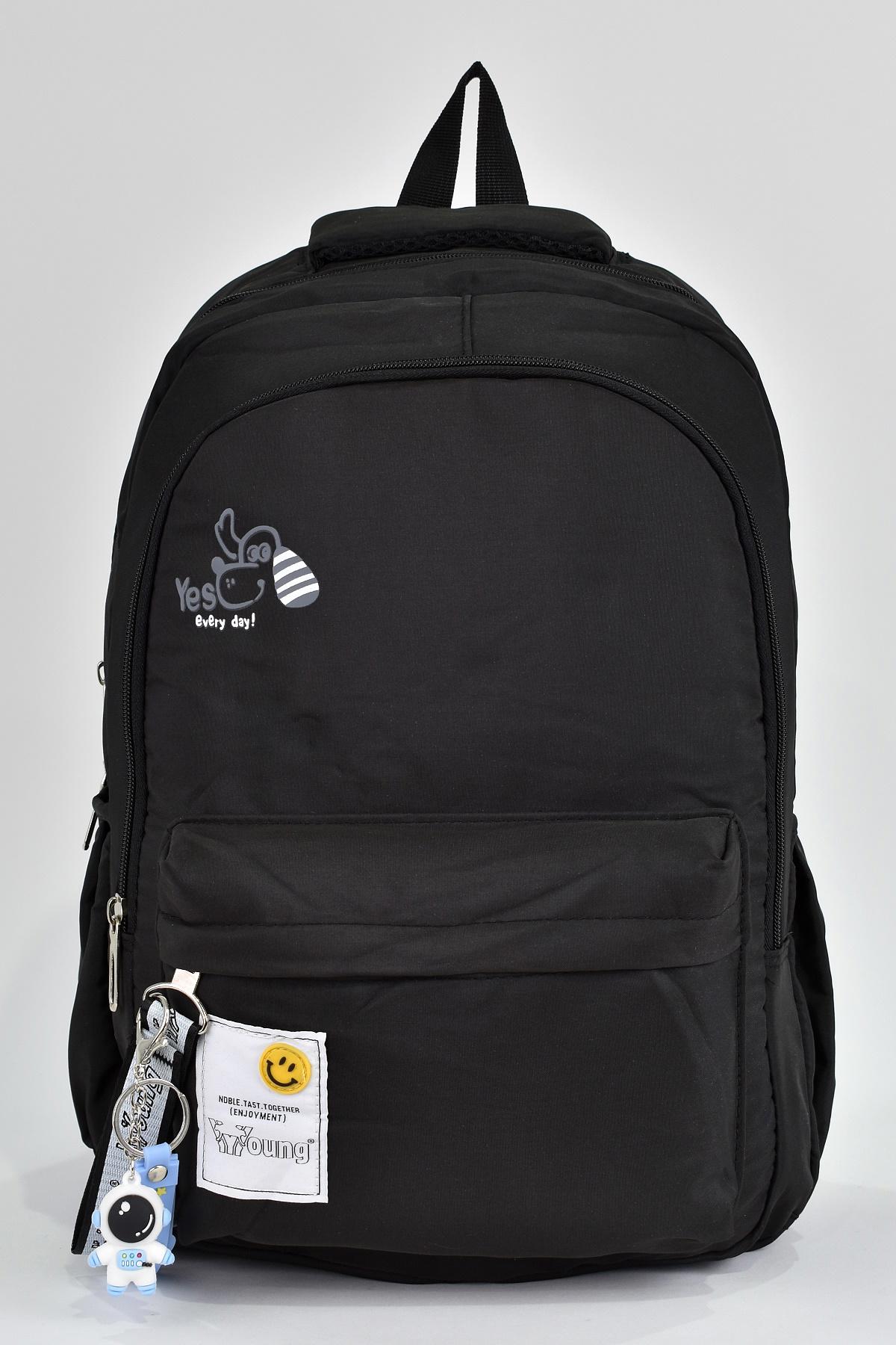 Elatae 51502 Su Geçirmez 3 Gözlü Siyah Lise-Üniversite Unisex Sırt Çantası