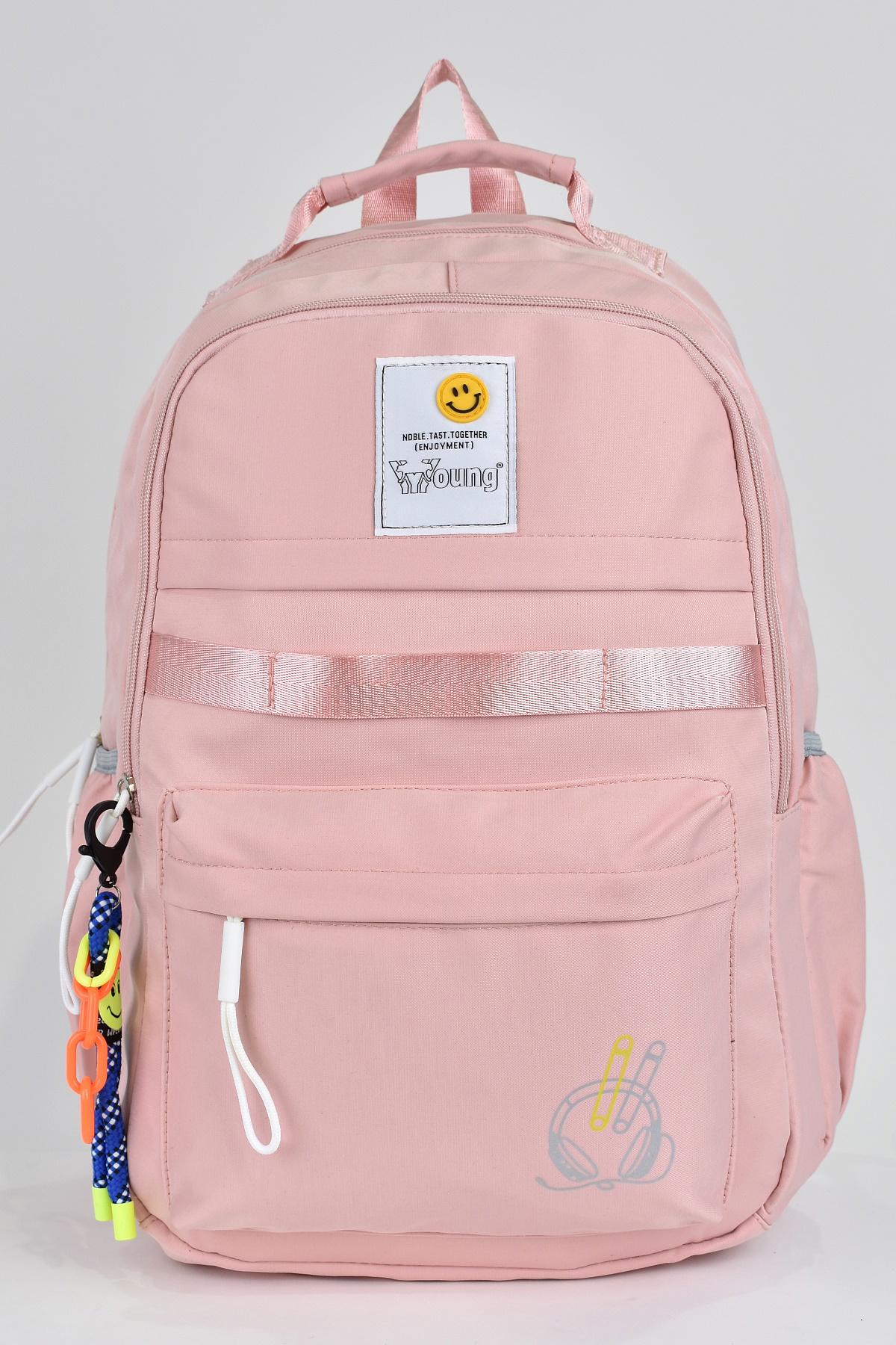Elatae 51589 Su Geçirmez 3 Gözlü Pembe Lise-Üniversite Unisex Sırt Çantası