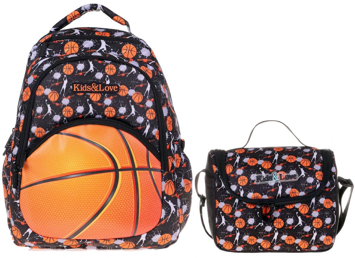 Kaukko Kids&Love Basketbol 4 Gözlü Turuncu İlkokul Erkek Çocuk Sırt Çantası + Beslenme Çantası
