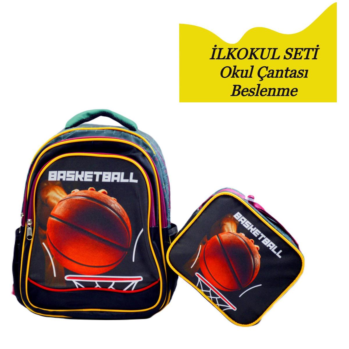 Sentor Basketbol 3 Gözlü Bordo İlkokul Erkek Sırt Çantası + Beslenme Çantası