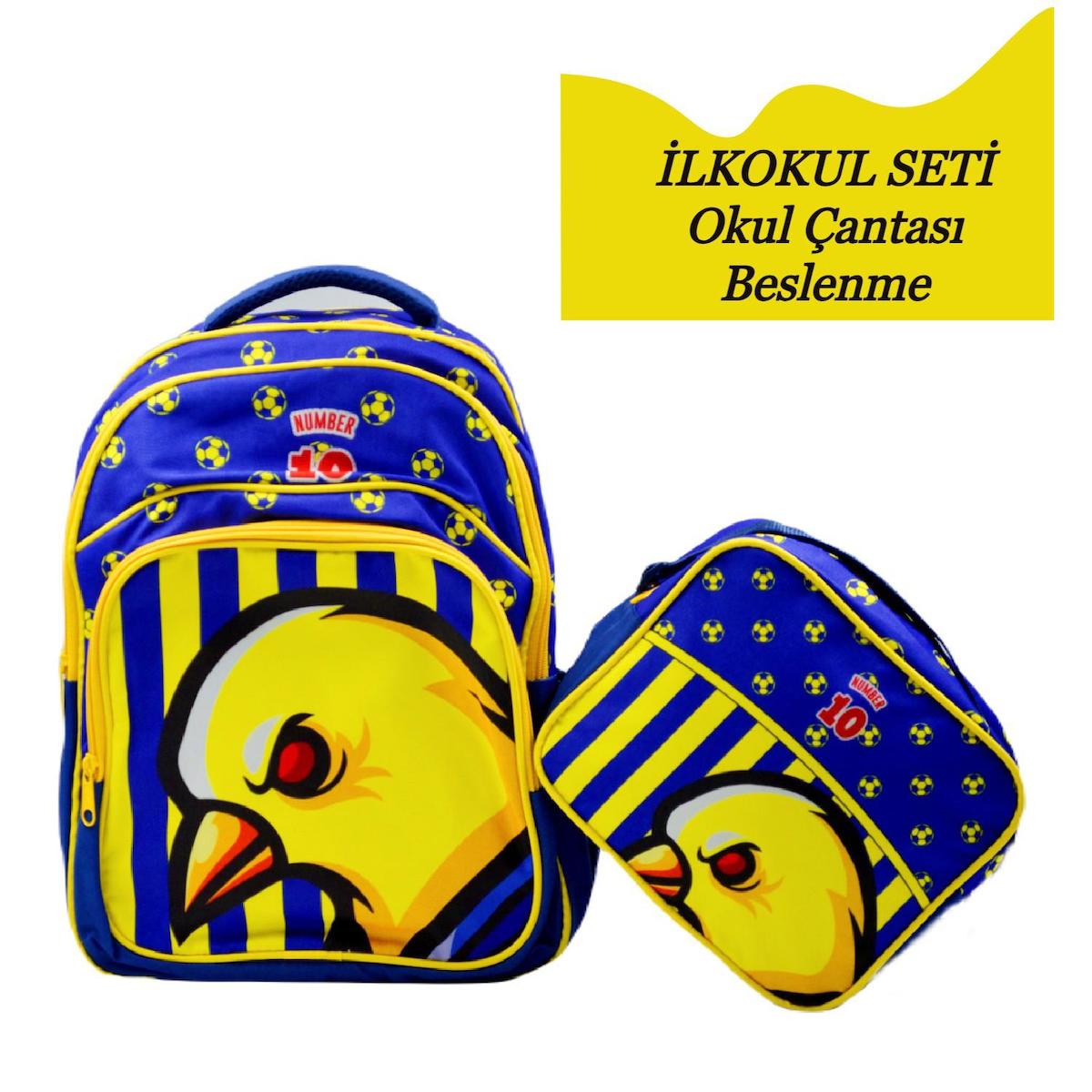 Sentor Fenerbahçe 3 Gözlü Mavi İlkokul Erkek Sırt Çantası + Beslenme Çantası