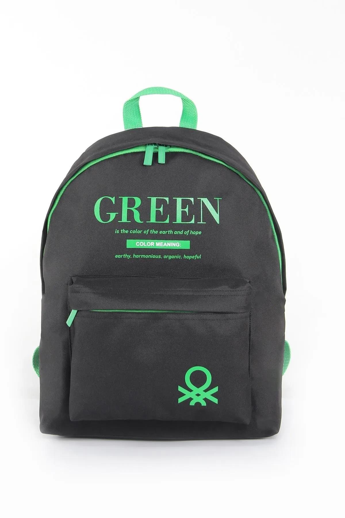 United Colors Of Benetton 03805 Yazılı 2 Gözlü Siyah Lise-Üniversite Unisex Sırt Çantası