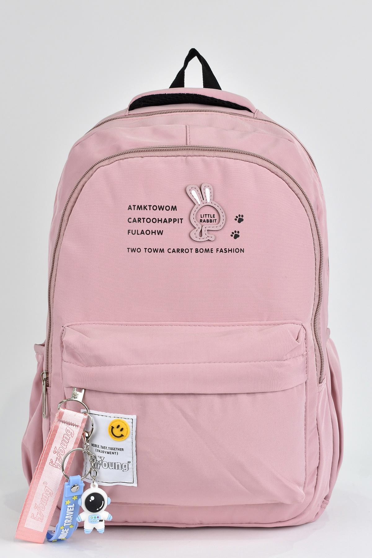 Elatae 51496 Yazılı Su Geçirmez 3 Gözlü Pembe Lise-Üniversite Unisex Sırt Çantası