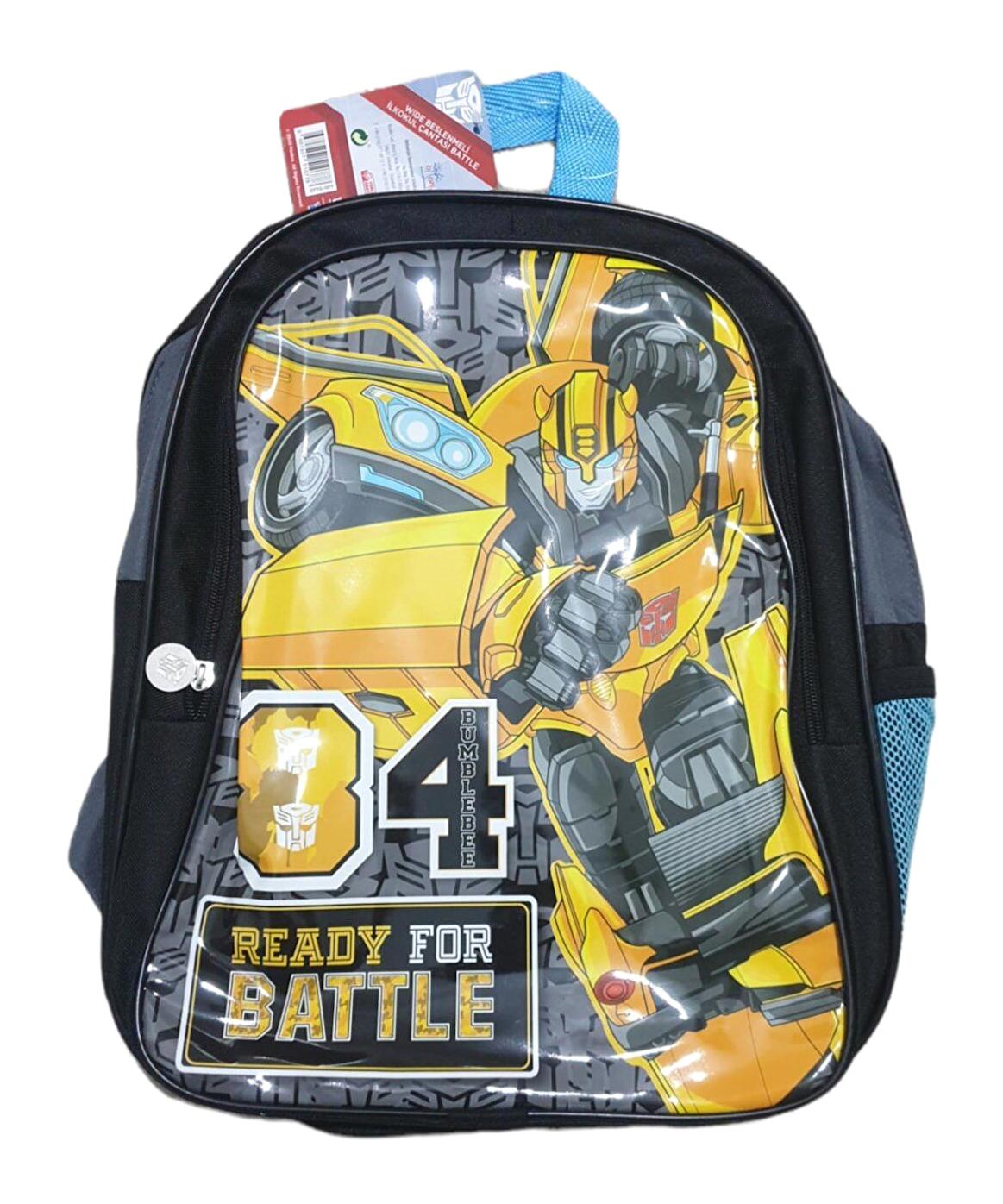 Zerhan Bumblebee Transformers 4 Gözlü Gri İlkokul Erkek Çocuk Sırt Çantası + Beslenme Çantası