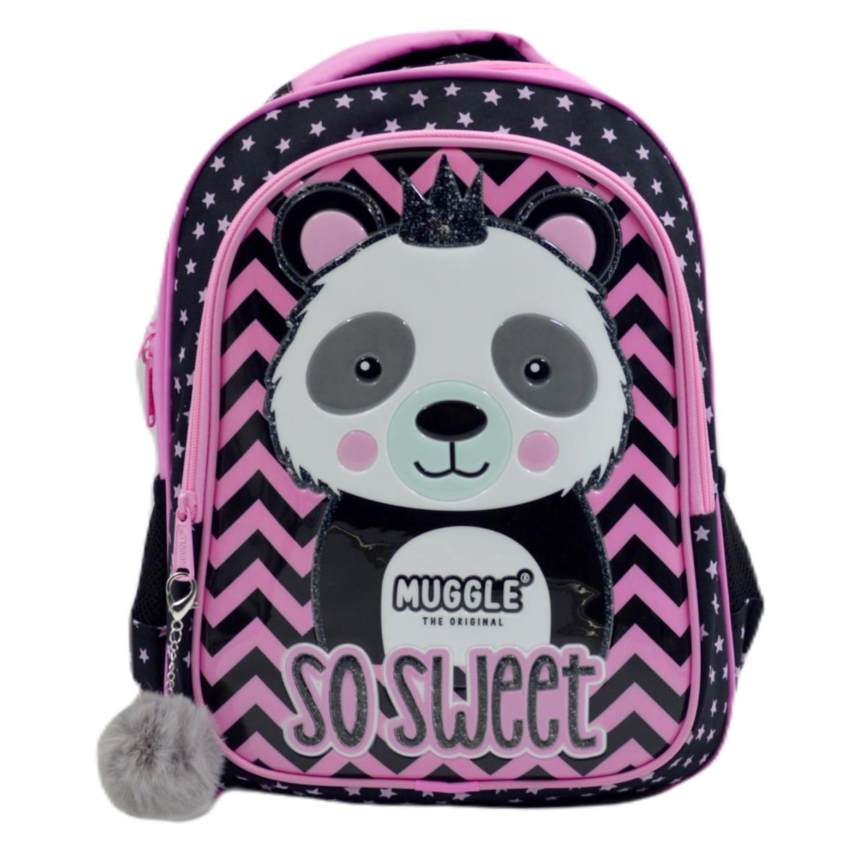 Muggle MU-8652 Panda Hayvan Su Geçirmez 2 Gözlü Pembe-Siyah Anaokulu Kız Çocuk Sırt Çantası
