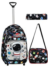 Gülşah Çaptı Bag Astronot Uzay Tekerlekli Su Geçirmez 3 Gözlü Siyah İlkokul Erkek Çekçekli Çanta Seti