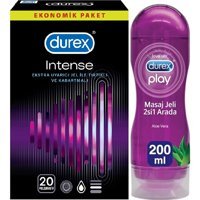 Durex Intense Tırtıklı Prezervatif 20'li+Durex Play Masaj Jeli 200 Ml