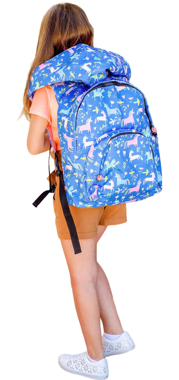 Morikukko Back To School Unicorn Hayvan Su Geçirmez 2 Gözlü Mavi İlkokul Kız Çocuk Sırt Çantası