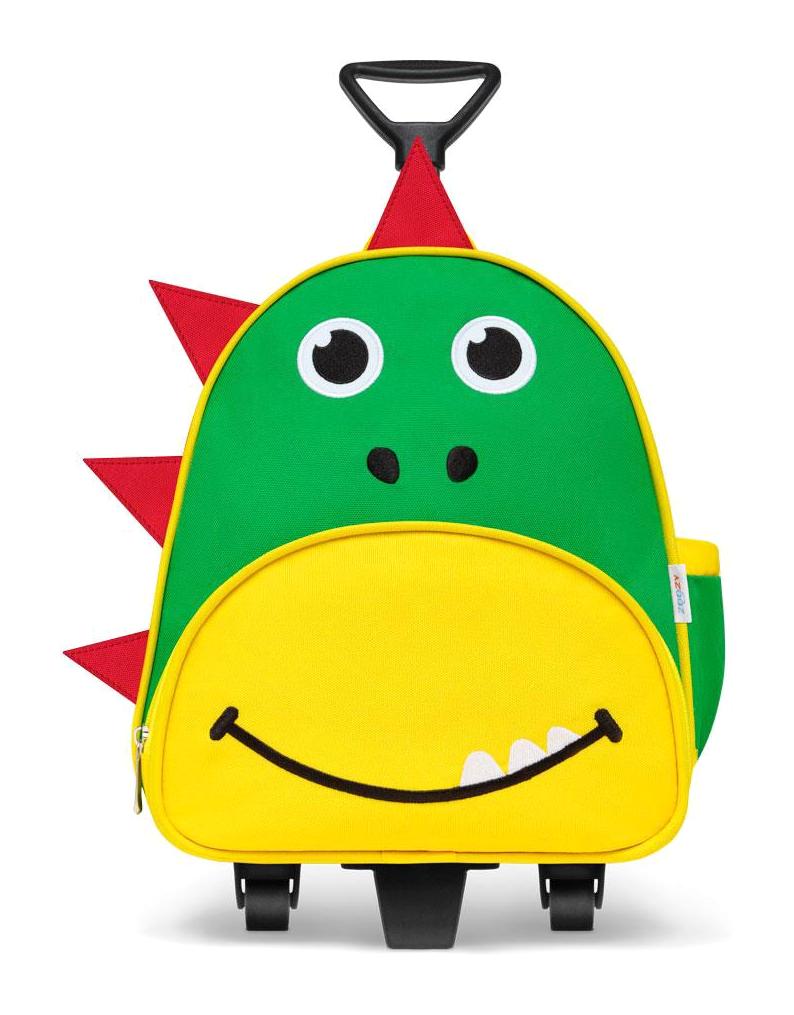 Zoozy Dinozor Hayvan Tekerlekli 2 Gözlü Sarı-Yeşil Anaokulu Unisex Çekçekli Çantası
