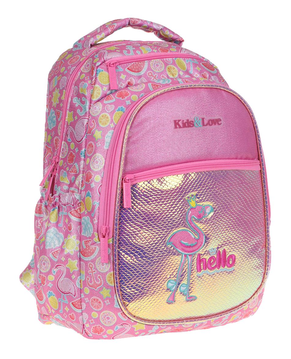 Kaukko L5098 Flamingo Hayvan 4 Gözlü Pembe İlkokul Kız Çocuk Sırt Çantası